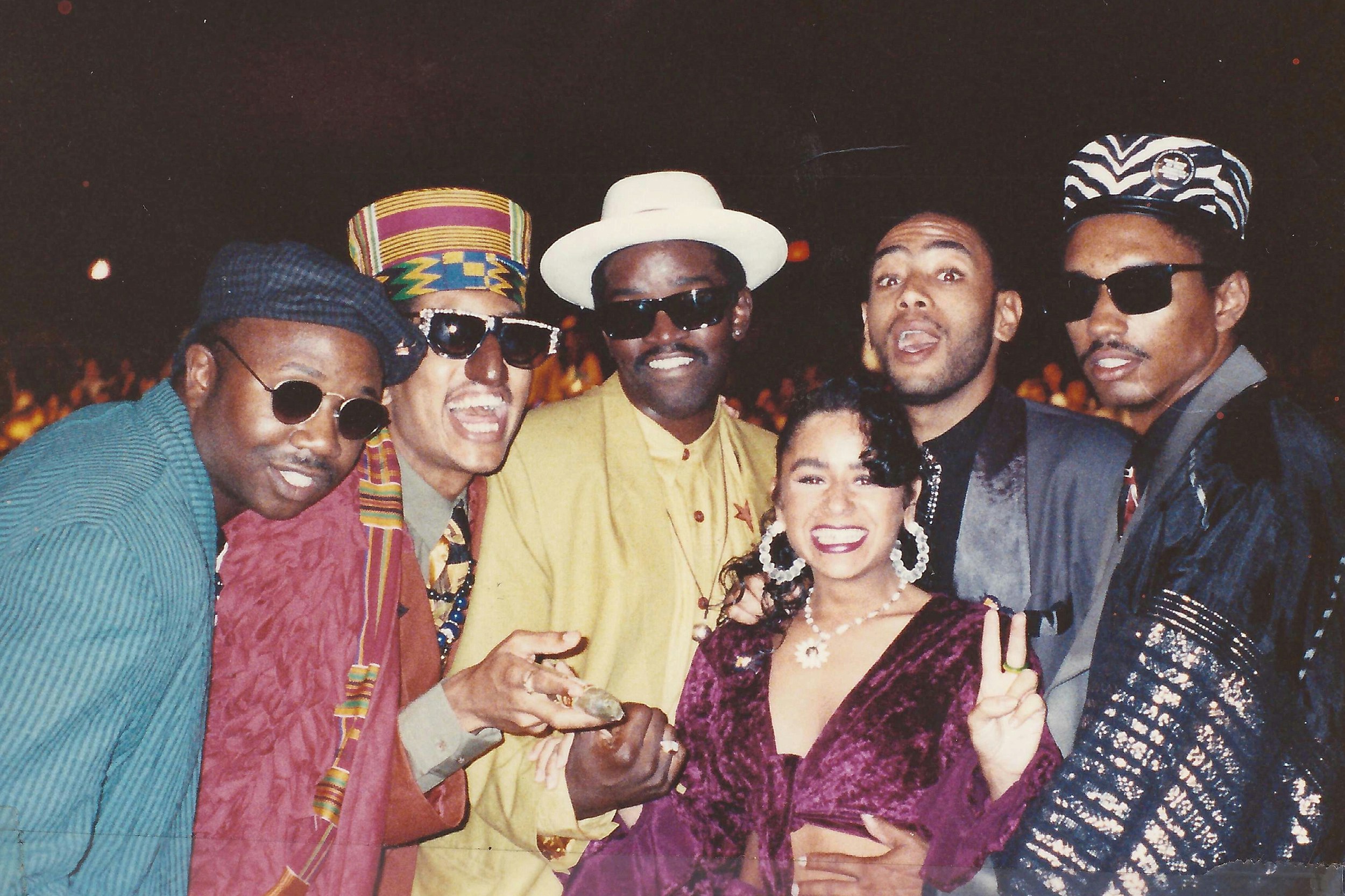 Humpty with Fab Five Freddy, Rod Houston (Tommy Boy video rep who doubled as Shock G in the “Humpty Dance” video), and friends in 1991. Photo courtesy of Shock G.